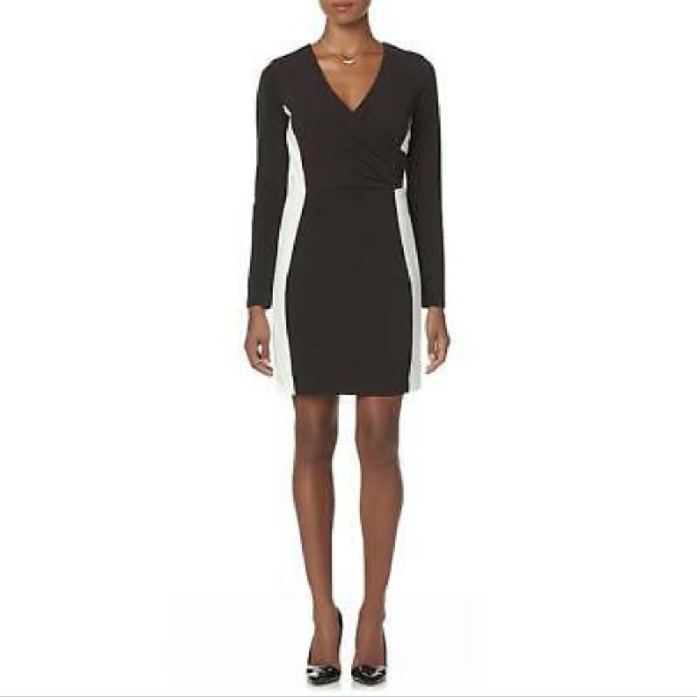 NWT Metaphor Black White Color Block Faux Wrap M